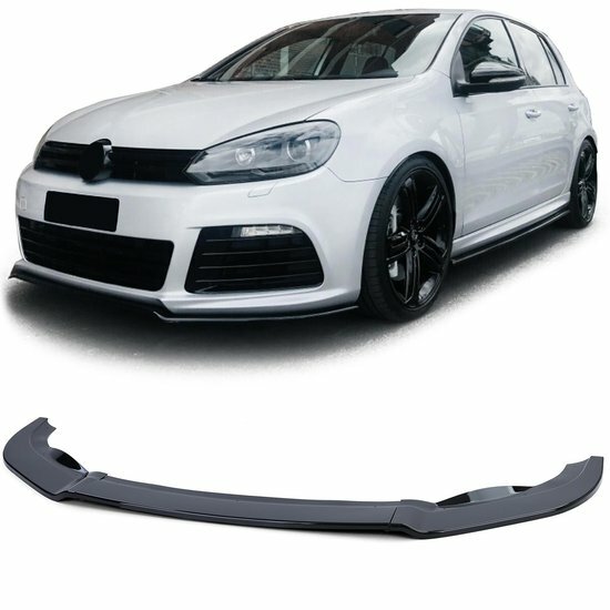 Frontspoiler hoogglans zwart passend voor Volkswagen Golf 6 model 04/2009 - 11/2012 met R20 bumper