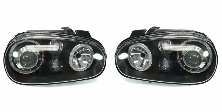 Zwarte angel eyes koplampen passend voor VW Golf 4