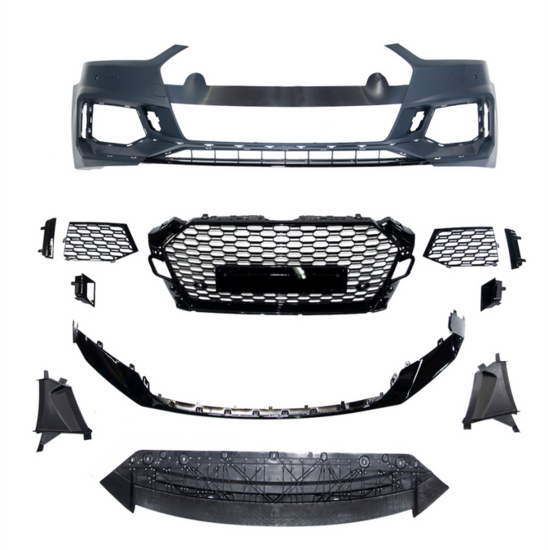 Sport look voorbumper inclusief glanzend zwarte honingraat grill passend voor Audi A3 8V facelift model 2016 - 2019 met parkeersensoren