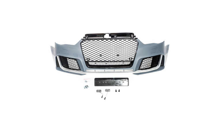 Sport look voorbumper inclusief glanzend zwarte honingraat grill passend voor Audi A3 8V model 2012 - 2016 met parkeersensoren