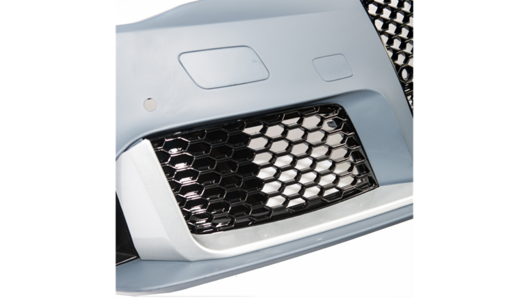 Sport look voorbumper inclusief glanzend zwarte honingraat grill passend voor Audi A3 8V model 2012 - 2016 met parkeersensoren
