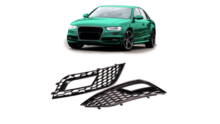Glanzend zwarte covers mistlampen passend voor Audi A4 B8 facelift model 2012 - 2015 met standaard voorbumper