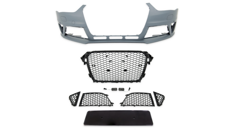 Sport look bumper met glanzend zwarte grille passend voor Audi A4 B8 (8K) model 2012 - 2015 met parkeersensoren