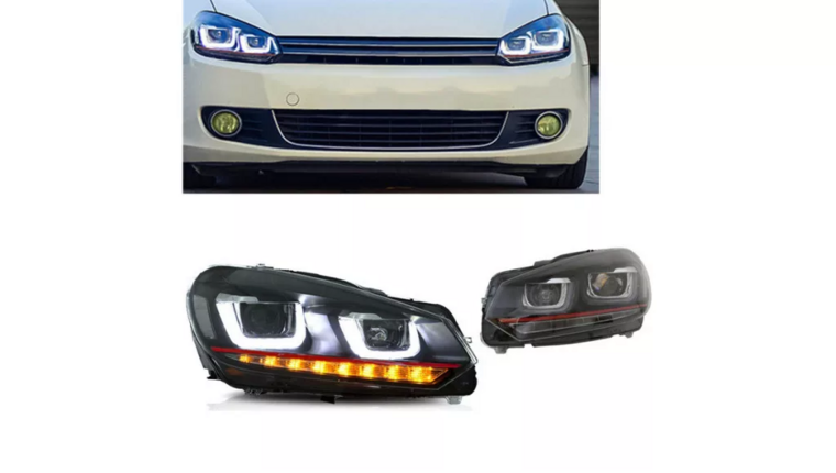 Koplampen redline passend voor VW Golf 6 met halogeen verlichting model 2008 - 2014