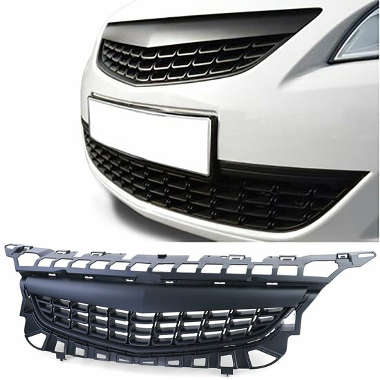 Zwarte gril zonder embleemuitsparing passend voor Opel Astra J pre facelift model 2009 - 2012