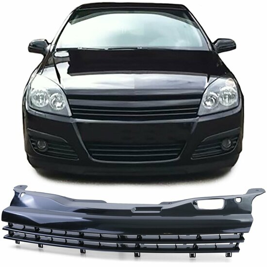 Zwarte gril zonder embleemuitsparing passend voor Opel Astra H model 2004 - 2006