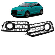 Glanzend zwarte mistlamp covers passend voor Audi A1 8x model 2011 - 2015 met standaard voorbumper en mistlampen