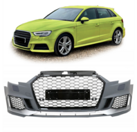 Sport look voorbumper inclusief glanzend zwarte honingraat grill passend voor Audi A3 8V facelift model 2016 - 2019 met parkeersensoren