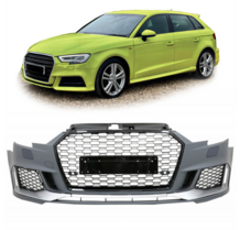 Sport look voorbumper inclusief glanzend zwarte honingraat grill passend voor Audi A3 8V facelift model 2016 - 2019 met parkeersensoren